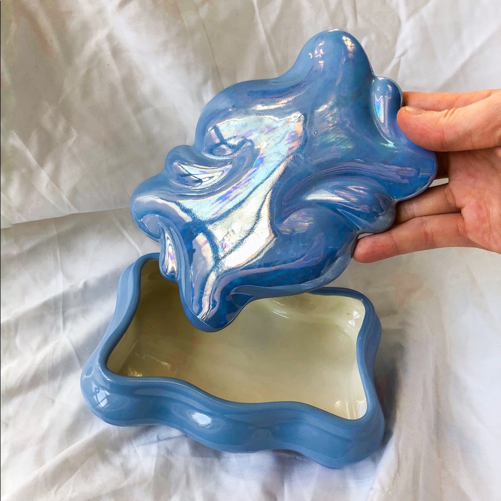 SOLD Vintage Jewelry Box Ceramic Blue Iridescent